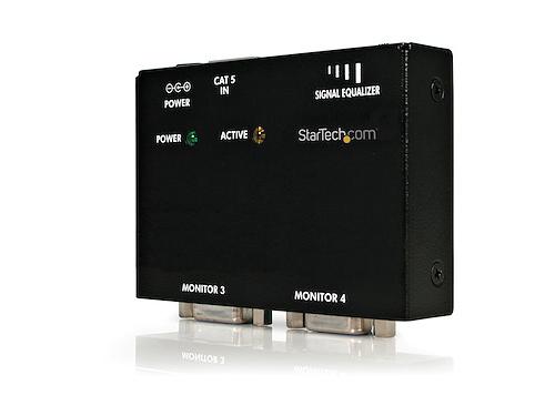 The STARTECH ST121R VGA Video Extender Receiver allows you to extend and distribute VGA signals to multiple displays using standard Cat5 or better cabling. Supporting resolutions up to 1024x768 over distances of up to 150 meters, this wired unit ensures reliable VGA transmission for long-distance installations. Ideal for cost-effective digital signage, classrooms, or multi-room setups.