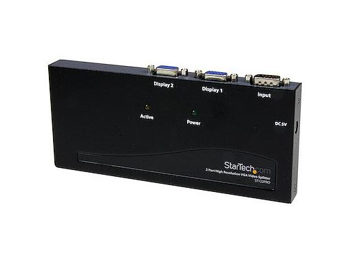 Split a single high-resolution VGA signal to two displays using the STARTECH 2 Port VGA Video Splitter. This compact external unit supports resolutions up to 2048x1536 at 80Hz and is ideal for business presentations, retail displays, and educational settings. Engineered for dependability, it includes a 2-year warranty and meets TAA compliance standards.