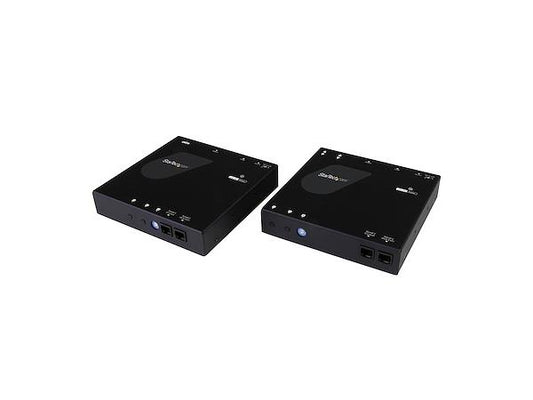 The StarTech ST12MHDLANU HDMI and USB Over IP Distribution Kit enables scalable digital signage deployment with extended USB functionality, making it ideal for point-to-point or multi-display environments. It features HDMI and USB over IP extension with support for 1080p resolution, all housed in a durable black aluminum enclosure. Designed for easy integration and certified TAA compliant, this kit is a powerful tool for professional AV installations.