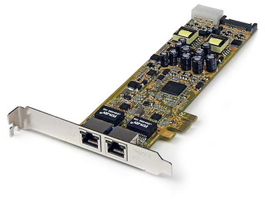 Add robust network expansion to your system with the StarTech Dual Port PCIe PoE Gigabit Ethernet Network Card. Designed for high-performance connectivity, it supports two RJ-45 ports with PoE and Gigabit speeds—ideal for server upgrades or network expansions requiring efficient wired connections. With a compact PCI Express design and TAA compliance, it's suited for business and governmental IT environments.