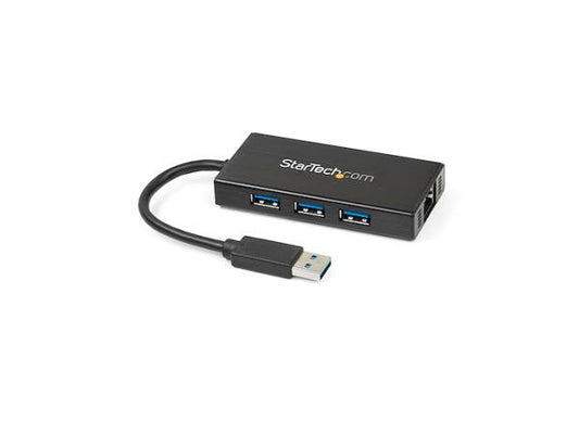 Optimize your portable workstation with the StarTech ST3300GU3B, a compact USB 3.0 hub and Gigabit Ethernet adapter combo. It adds three SuperSpeed USB 3.0 ports and one Gigabit Ethernet port to any USB-equipped laptop, ensuring fast data transfers and reliable wired network connections—perfect for professionals on the move.