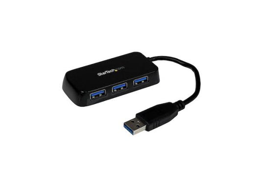 Expand your connectivity with the STARTECH Portable 4 Port Mini USB 3.0 Hub. Designed for mobility, this sleek black hub adds four high-speed USB 3.0 ports to your laptop or Ultrabook, supporting data transfer rates up to 5 Gbps. Compatible with major notebook brands, it's an essential accessory for mobile productivity.