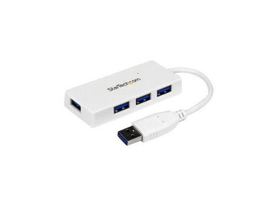 Add four SuperSpeed USB 3.0 ports to your laptop or Ultrabook with the slim and lightweight STARTECH Portable 4 Port Mini USB Hub in white. Designed for high-speed connectivity, its wired interface supports data transfer rates up to 5 Gbps, making it ideal for fast and efficient peripheral expansion. Its compact form factor with built-in cable fits perfectly in travel or mobile work scenarios.