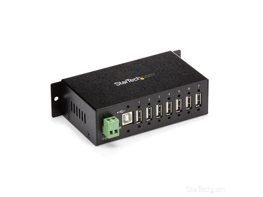 The StarTech ST7200USBM is a rugged 7-port USB 2.0 industrial hub designed for high-reliability environments. With ESD protection, surge resistance, and versatile DIN rail, wall, or desk mounting options, this TAA-compliant hub ensures device stability in critical deployment scenarios. Ideal for industrial and commercial applications, it supports USB 2.0 at up to 480 Mbps across seven Type-A ports.