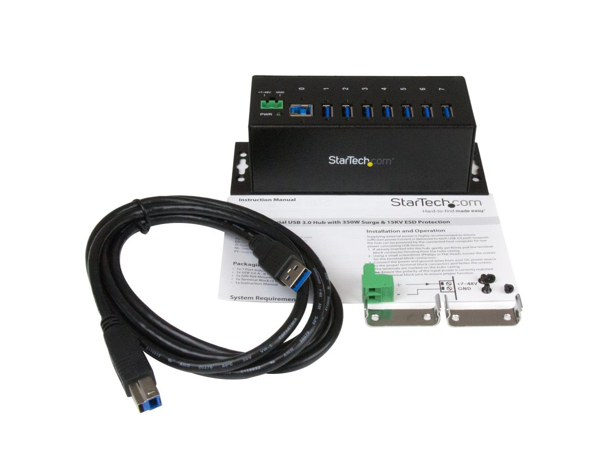 Add seven SuperSpeed USB 3.0 ports with the rugged StarTech ST7300USBME industrial USB hub. Designed for demanding environments, it features 15kV ESD protection, wide temperature tolerance, and mounting flexibility via DIN rail or wall-mount options. Offers 5 Gbps data transfer rates across 7 USB Type-A ports for high-throughput deployments.