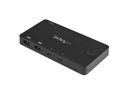 The StarTech SV211HDUC is a compact 2-port USB-C KVM switch supporting UHD 4K 60Hz resolution over HDMI 2.0, allowing seamless switching between two USB Type-C or Thunderbolt 3 devices. This USB-powered solution is ideal for modern workstations, offering portability and OS independence. Designed with convenience in mind, it includes USB-C cables and features a 2-year warranty with 24/5 technical support.