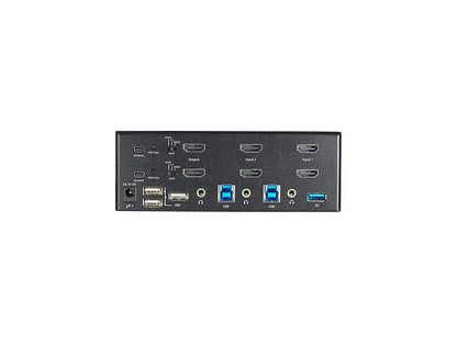 The StarTech SV231DHU34K6 is a 2-port dual monitor HDMI KVM switch designed for high-performance multi-system setups, supporting up to 4K UHD at 60Hz. With a USB 3.0 hub offering 5Gbps transfer rates, it enables seamless peripheral and display switching via hotkey or push button. TAA compliant and built with a compact black enclosure, it’s ideal for government and enterprise environments requiring fast, reliable AV and USB control.