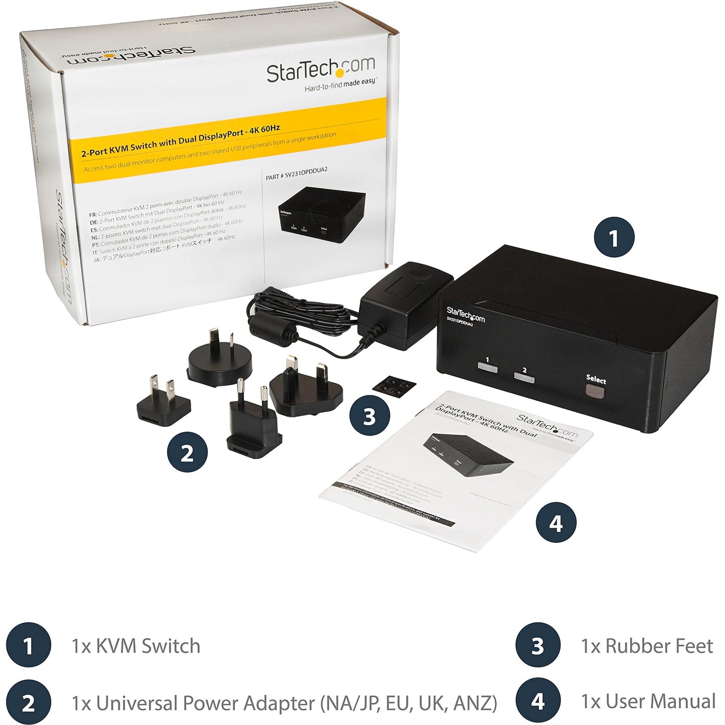 StarTech 2-Port Dual-Monitor DisplayPort KVM Switch - 4K60 - SV231DPDDUA2