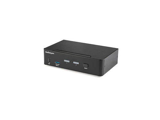 Switch between two DisplayPort systems with ease using the STARTECH 2-Port KVM Switch. This TAA-compliant device supports ultra-high-definition 4K at 60Hz, integrates USB 3.0 connectivity, and offers hotkey or push-button switching. Designed with a steel chassis and audio integration, it’s ideal for professional IT setups requiring consistent performance and government compliance.