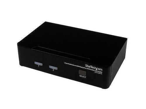 Manage two DisplayPort-equipped computers using a single keyboard, mouse, and monitor with the StarTech 2-Port USB DisplayPort KVM Switch. Supporting high-resolution video up to 2560x1600 at 60Hz, this external KVM unit delivers reliable desktop switching with seamless control and TAA compliance for government use.