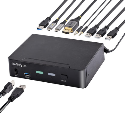 StarTech 2-Port USB-C DisplayPort KVM Switch with 4K, Audio & USB Hub