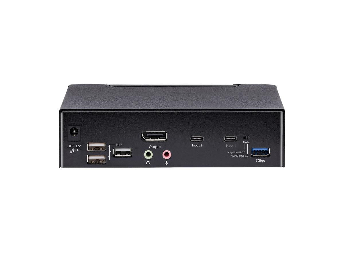 USB C KVM SWITCH, 2 PORT DISPLAYPORT KVM W/ 4K 60HZ UHD HDR VIDEO, 3.5MM AUDIO, 4X USB HID, 2X USB A 5GBPS HUB, HOT KEY SWITCHING, TB 3/4 COMPATIBLE
