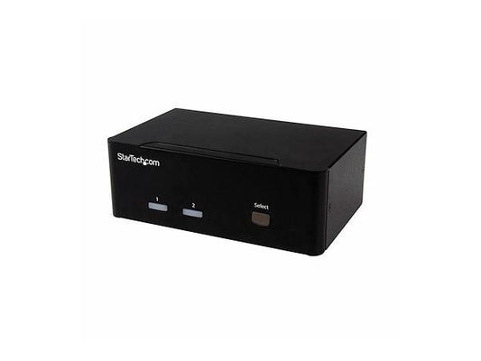 Access and control two dual-video VGA computers from a single workstation using the StarTech 2-Port Dual VGA USB 2.0 KVM Switch. This device supports dual VGA displays and USB 2.0 peripherals, along with 3.5mm audio connections, all in one compact external unit. Ideal for control rooms, help desks, or dual-system users.