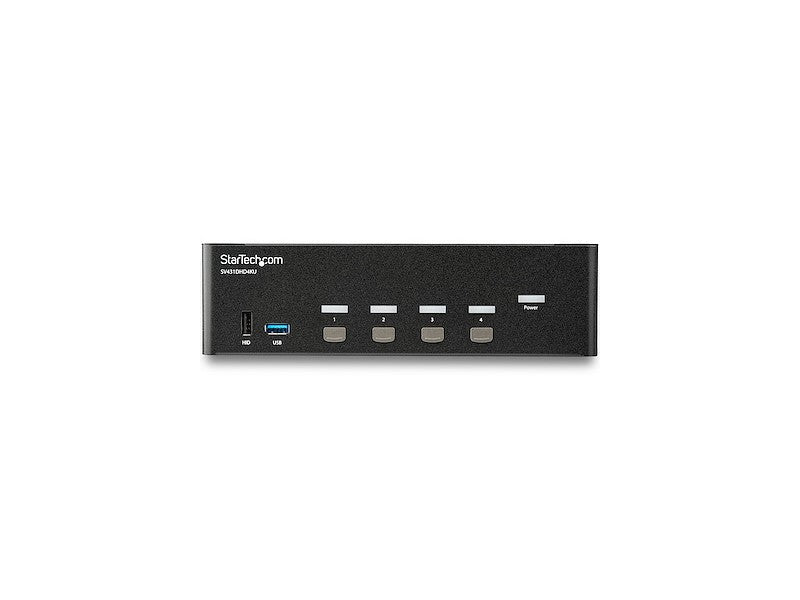 This 4-port HDMI KVM switch from StarTech lets users connect and control up to four HDMI-based computers using a single keyboard, mouse, and dual 4K monitors. Designed for professional workstations requiring high-resolution dual-display setups, it supports resolutions up to 3840 x 2160 at 30Hz and ensures fast USB and Gigabit Ethernet connectivity. Ideal for IT managers, broadcast environments, and multimedia production studios.