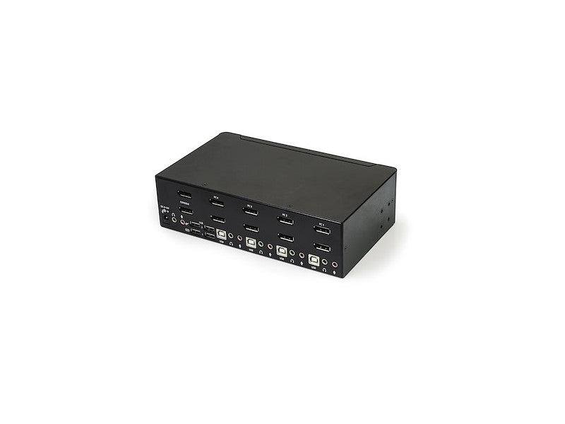 This 4-Port Dual DisplayPort KVM switch from StarTech allows users to control four computers using a single set of peripherals while supporting dual 4K60 displays. Ideal for high-resolution workstation setups, it ensures smooth switching and ultra-sharp visuals across multiple systems. Built for business or creative professionals, this wired desktop KVM supports TAA compliance and comes with a 2-year warranty.