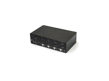 This 4-Port Dual DisplayPort KVM switch from StarTech allows users to control four computers using a single set of peripherals while supporting dual 4K60 displays. Ideal for high-resolution workstation setups, it ensures smooth switching and ultra-sharp visuals across multiple systems. Built for business or creative professionals, this wired desktop KVM supports TAA compliance and comes with a 2-year warranty.