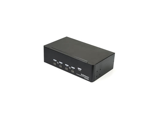 This 4-Port Dual DisplayPort KVM switch from StarTech allows users to control four computers using a single set of peripherals while supporting dual 4K60 displays. Ideal for high-resolution workstation setups, it ensures smooth switching and ultra-sharp visuals across multiple systems. Built for business or creative professionals, this wired desktop KVM supports TAA compliance and comes with a 2-year warranty.