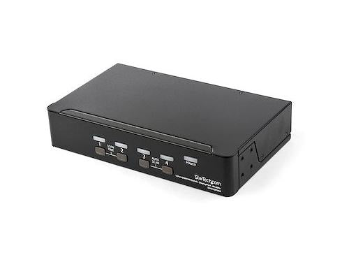 This 4-port DisplayPort KVM switch from StarTech supports 3840 x 2160 resolution at 60Hz and offers manual or hotkey-based switching, optimized for multitasking with high-resolution workstations. It includes a USB 2.0 hub, MST passthrough, and audio support, making it ideal for TAA-compliant environments and mixed-platform deployments. Steel housing and OS independence ensure long-term durability and broad compatibility.