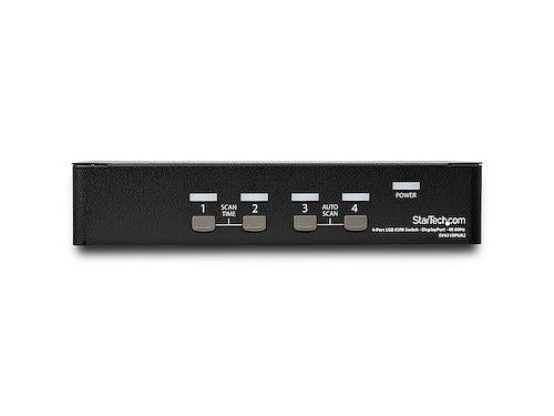 This 4-port DisplayPort KVM switch from StarTech supports 3840 x 2160 resolution at 60Hz and offers manual or hotkey-based switching, optimized for multitasking with high-resolution workstations. It includes a USB 2.0 hub, MST passthrough, and audio support, making it ideal for TAA-compliant environments and mixed-platform deployments. Steel housing and OS independence ensure long-term durability and broad compatibility.