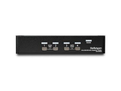 This 4-port DisplayPort KVM switch from StarTech supports 3840 x 2160 resolution at 60Hz and offers manual or hotkey-based switching, optimized for multitasking with high-resolution workstations. It includes a USB 2.0 hub, MST passthrough, and audio support, making it ideal for TAA-compliant environments and mixed-platform deployments. Steel housing and OS independence ensure long-term durability and broad compatibility.