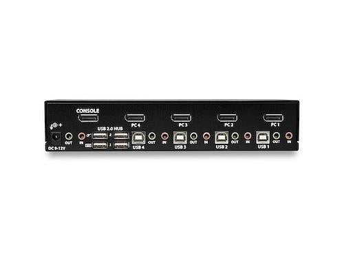 This 4-port DisplayPort KVM switch from StarTech supports 3840 x 2160 resolution at 60Hz and offers manual or hotkey-based switching, optimized for multitasking with high-resolution workstations. It includes a USB 2.0 hub, MST passthrough, and audio support, making it ideal for TAA-compliant environments and mixed-platform deployments. Steel housing and OS independence ensure long-term durability and broad compatibility.