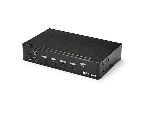 Control up to four HDMI-enabled computers through a single console using the StarTech 4-Port HDMI KVM Switch. It features integrated USB 3.0 hub functionality, support for 1080p video output, and 3.5mm audio pass-through, making it ideal for users needing efficient device-switching with high-speed peripheral access. This external wired KVM switch ensures centralized control with minimal cable clutter.