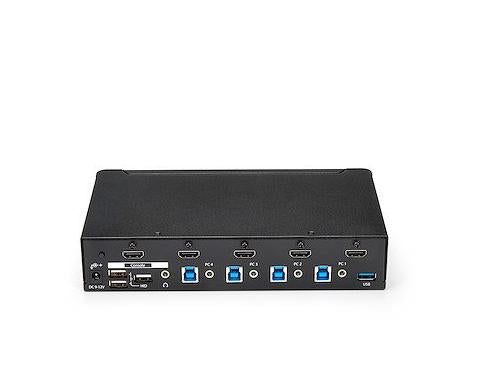 Control up to four HDMI-enabled computers through a single console using the StarTech 4-Port HDMI KVM Switch. It features integrated USB 3.0 hub functionality, support for 1080p video output, and 3.5mm audio pass-through, making it ideal for users needing efficient device-switching with high-speed peripheral access. This external wired KVM switch ensures centralized control with minimal cable clutter.