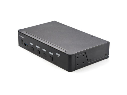 The StarTech 4-Port HDMI KVM Switch with USB 3.0 Hub offers seamless control over four computers using a single 4K UHD monitor, keyboard, and mouse. Supporting 4K at 60Hz, HDR10, HDCP 2.2, and dual-mode audio, it is ideal for high-performance environments like video editing, development labs, and CAD/CAM applications. Integrated USB 3.0 ports offer fast data transfer and peripheral sharing between hosts.