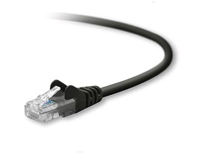 The Belkin TAA791-10-BLK-S is a 10-foot Cat5e UTP patch cable featuring RJ-45 male connectors on both ends. Designed for secure and high-speed data connections, this black cable is snagless and TAA compliant for use in government or enterprise settings. Ideal for structured cabling and network patching scenarios, it ensures dependable performance up to 100 MHz.
