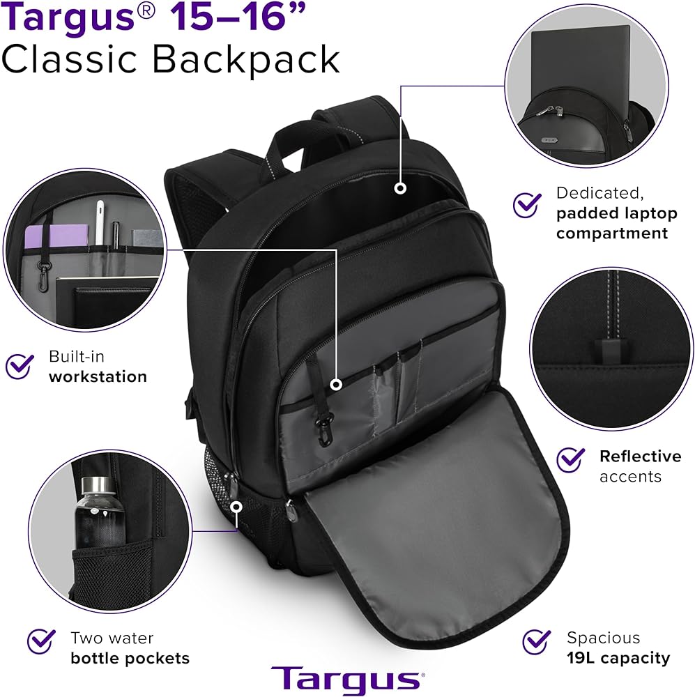 Sac à dos classique noir pour ordinateur portable TARGUS TBB943GL (15-16 pouces)