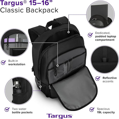 Sac à dos classique noir pour ordinateur portable TARGUS TBB943GL (15-16 pouces)