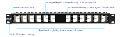 TRENDnet TC-KP24SA 24-Port Angled Keystone Shielded Patch Panel
