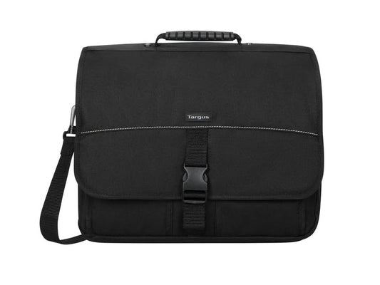 The TARGUS TCM004US Messenger Notebook Case is designed to support laptops up to 16 inches, offering a durable polyester build and stylish black finish. Engineered for professionals on the move, it includes compartments to organize business cards, keys, and accessories. This carry case is backed by a limited lifetime warranty for lasting reliability.