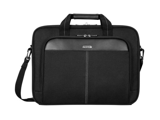 The TARGUS 16 Classic Topload Briefcase is designed to accommodate laptops up to 16 inches, offering a sleek and durable solution for professionals on the move. Its black exterior and trolley strap make it ideal for travel and business use. Backed by a limited lifetime warranty, this briefcase combines reliability and practicality.