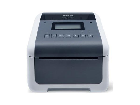The Brother TD-4550DNWBC is a high-speed direct thermal desktop printer featuring a 300dpi resolution and up to 6 inches per second output. Equipped with broad connectivity including Bluetooth, Wi-Fi, USB, LAN, Serial, and Host USB, it's designed for professional labeling across various media types. This model includes an LCD screen, built-in cutter, and a 2-year premium warranty with SOTI Connect certification for enterprise-level device management.