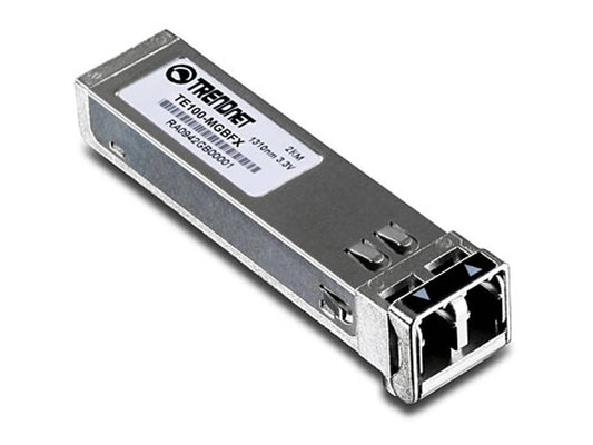 The TRENDnet TE100-MGBFX is a reliable mini-GBIC transceiver designed for Fast Ethernet applications over multimode fiber. Supporting data rates of up to 100 Mbps and transmission distances of up to 2 km, it is ideal for short-range fiber networking needs. Compact and compliance-ready, it integrates effortlessly into compatible networking hardware.