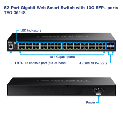 TRENDnet TEG-3524S 52-Port Gigabit Smart Switch with 10G SFP+