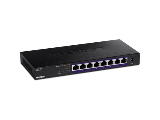 The TRENDnet TEG-S380 is an 8-Port Unmanaged 2.5G Switch designed for high-speed, wired networking environments. With 2.5GBASE-T support on all ports and a 16K MAC address table, it delivers fast and reliable connectivity, ideal for SMB and home office applications. Compact, wall-mountable, and energy-efficient, the TEG-S380 is backed by a lifetime warranty and TAA compliance.