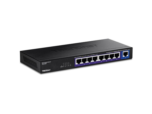 The TRENDnet TEG-S591 is a high-performance 9-Port Multi-Gig Switch designed to support demanding networking environments. With support for 2.5G and 10G RJ-45 ports, it delivers scalable wired connectivity in a compact wall-mountable form factor. Featuring a 12KB jumbo frame size and a 4K-entry MAC address table, this switch enhances data throughput across multi-gig networks.