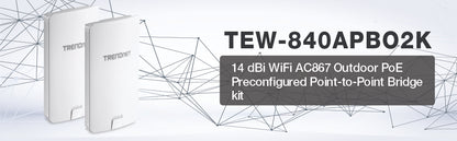 TRENDnet TEW-840APBO2K 14 dBI Outdoor AC867 WiFi P2P Bridge Kit