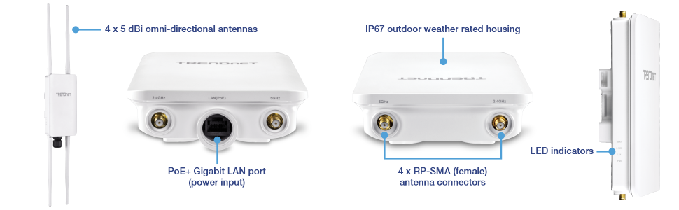 Point d'accès sans fil extérieur PoE+ 5 dBi AC1300 TRENDnet TEW-841APBO