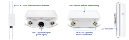 Point d'accès sans fil extérieur PoE+ 5 dBi AC1300 TRENDnet TEW-841APBO