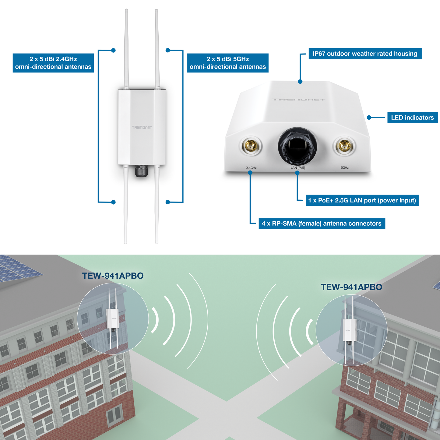 Point d'accès extérieur WiFi 6 TRENDNET TEW-941APBO 5 dBi AX1800