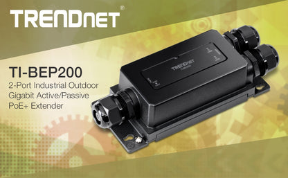 Extendeur PoE+ Gigabit industriel extérieur à 2 ports TRENDNET TI-BEP200