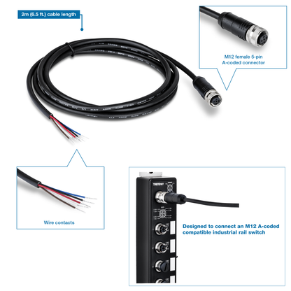 Câble électrique industriel TRENDNET M12 femelle 5 broches, 2 m (TI-CP02)