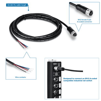 Câble électrique industriel TRENDNET M12 femelle 5 broches, 2 m (TI-CP02)