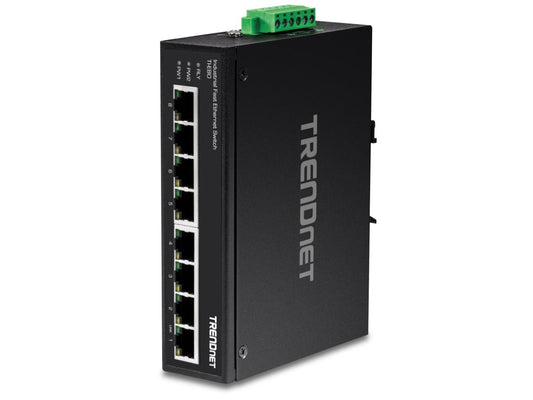 The TRENDnet TI-E80 is an 8-port industrial Fast Ethernet DIN-rail switch designed for dependable performance in rugged environments. Offering 200 Mbps transfer speeds, robust build quality, and a compact form factor, this switch is ideal for mission-critical industrial networks that require stability and longevity. Backed by a lifetime warranty and supporting extreme temperature tolerance, it delivers both operational durability and long-term ROI.