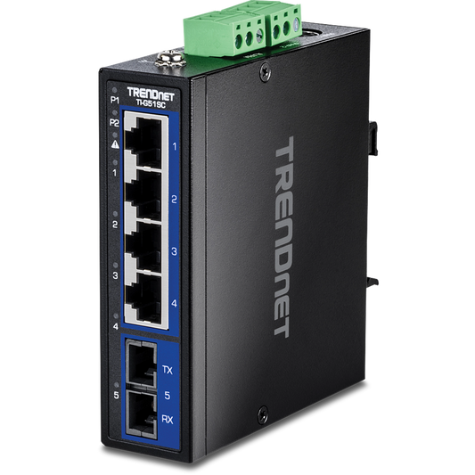 TRENDnet TI-G51SC 5-Port Industrial Gigabit DIN-Rail Switch with SC Port