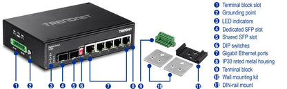 Commutateur Gigabit industriel renforcé à 6 ports TRENDnet TI-G62