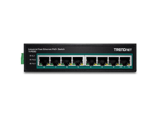 8-Port Industrial Fast Ethernet PoE+ DIN-Rail Switch